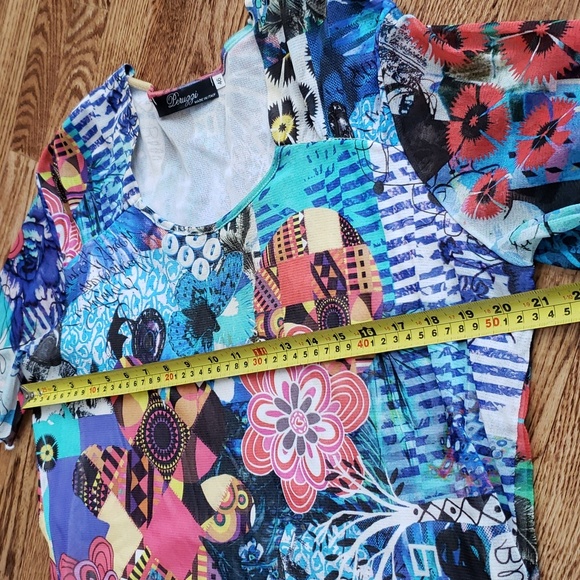 (EU46) Peruzzi Made in Italy Colorful Abstract Sheer Overlay Vacation Coastal - Picture 5 of 7